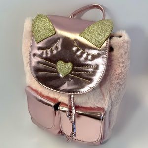 Charming Charlie Olivia Miller Girl Pink furry Fuzzy backpack purse bag (H)
